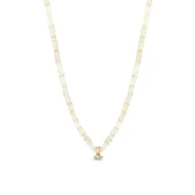 14k Gold & Fire Opal Rondelle Bead Necklace with Marquise Diamond