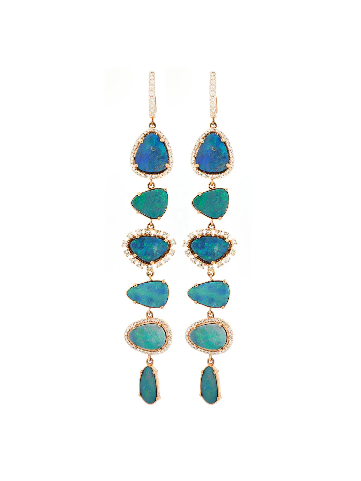 22.02ct Opal Diamond Dangle 14K Gold Earrings
