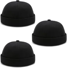 3 Pack Mens Brimless Skullcap Sailor Docker Cap Rolled Cuff Retro Beanie Hat
