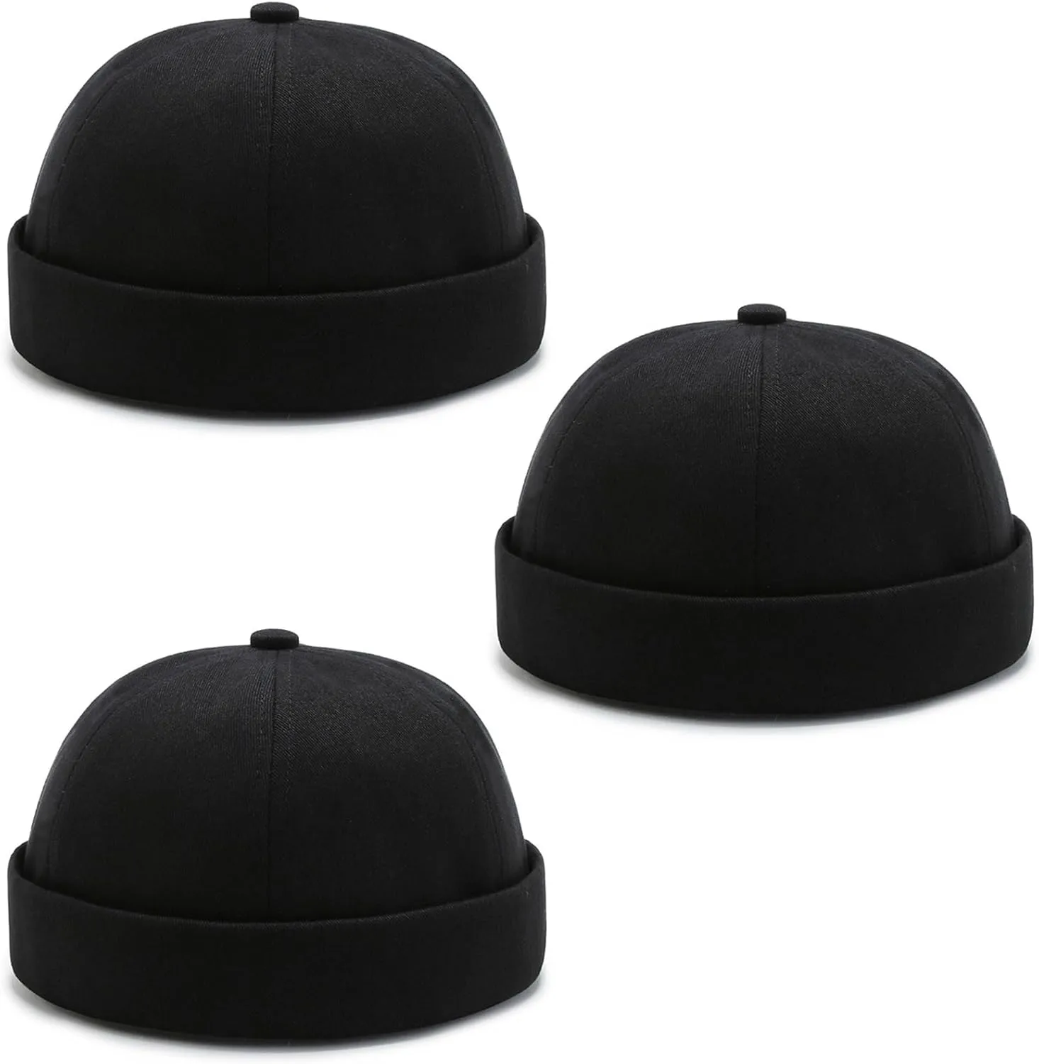 3 Pack Mens Brimless Skullcap Sailor Docker Cap Rolled Cuff Retro Beanie Hat