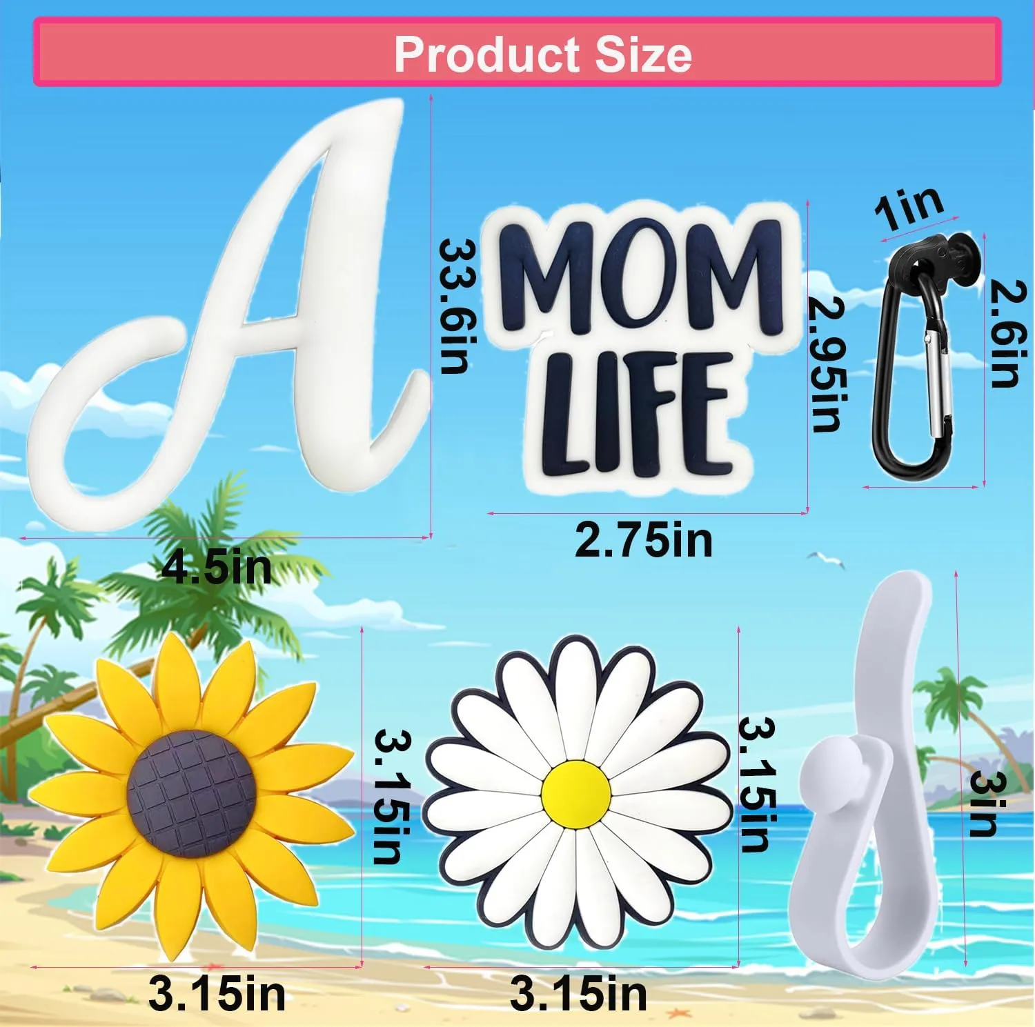 6pcs Letter Charms for Bogg Bag Accessories, Alphabet Lettering Bag Charms Compatible with Bogg Bag Original All Models,Insert Decorative Letter for Handbag Beach Tote Bag