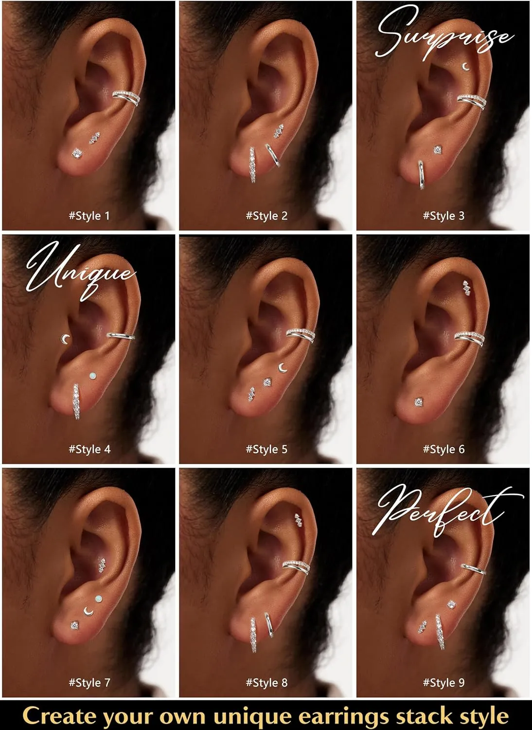 7 Pairs Gold Earrings Set for Women Trendy,Hypoallergenic Surgical Steel Flat Back Cartilage Earring Sets for Multiple Piercing,Lightweight Small Silver Gold Ear Cuff Huggie Hoop Stud Earrings Stacks