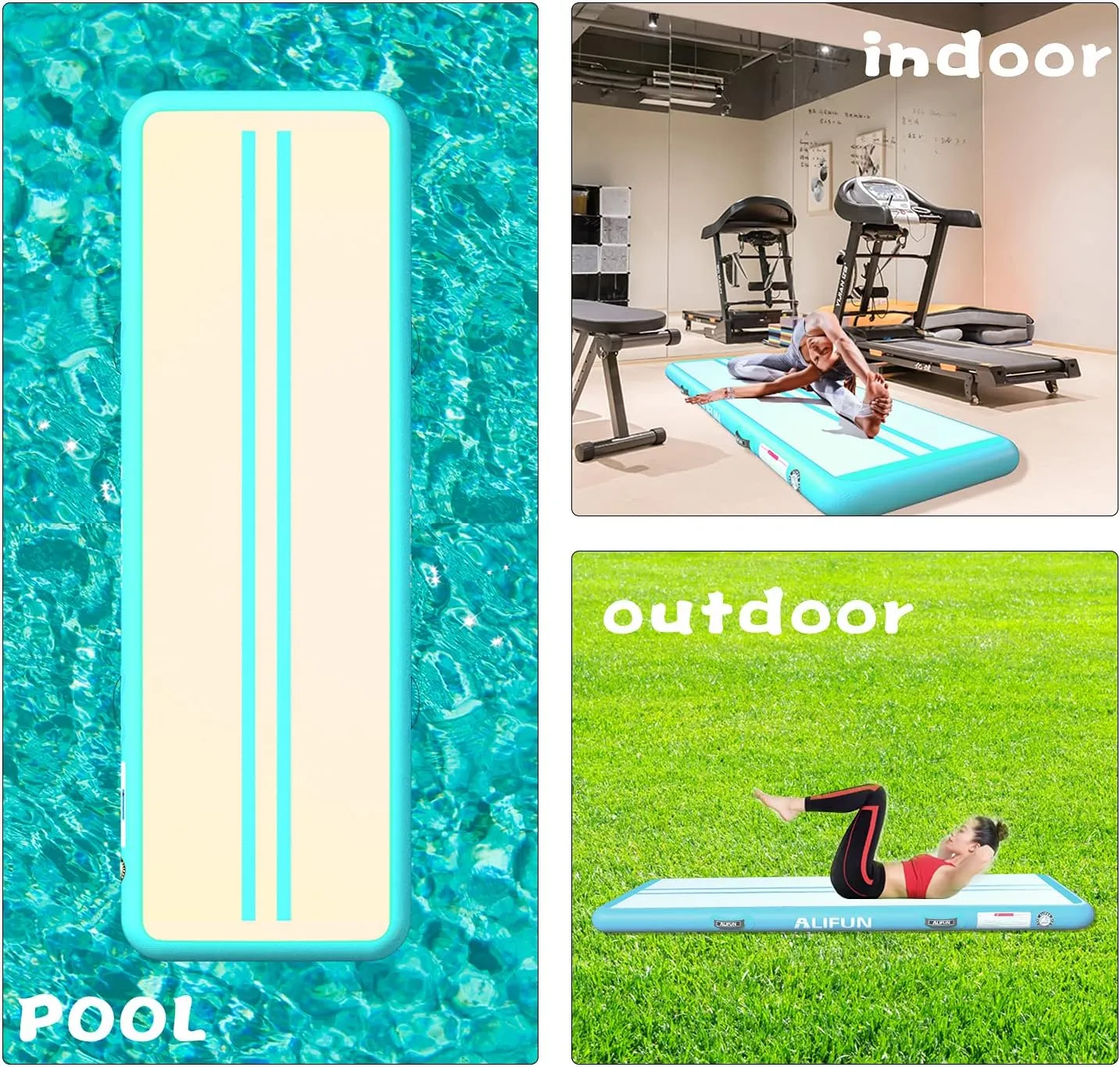 ALIFUN Inflatable Gymnastics Tumbling Track Mat Air Training Mat 6.6-20ft Non Slip for Home/Gym/Yoga with Pump