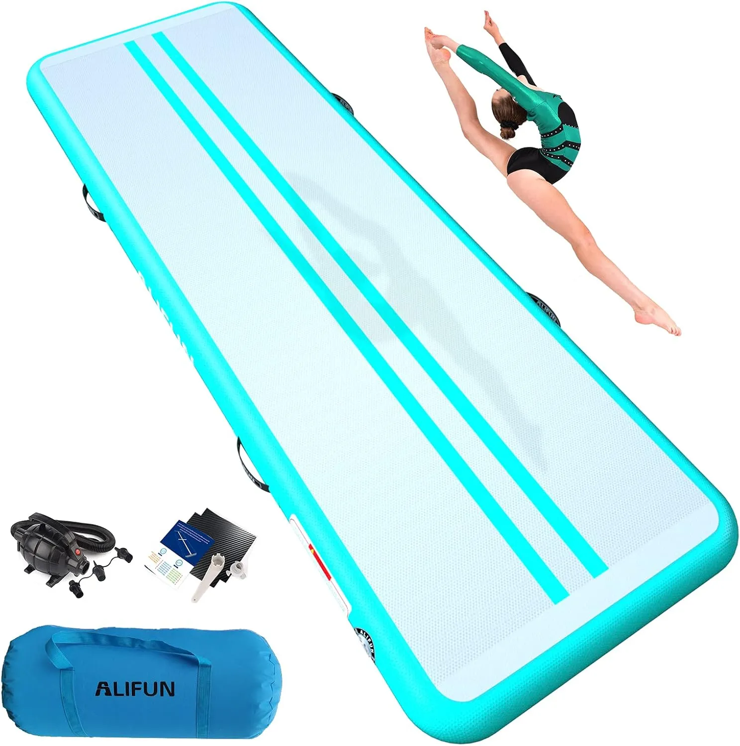 ALIFUN Inflatable Gymnastics Tumbling Track Mat Air Training Mat 6.6-20ft Non Slip for Home/Gym/Yoga with Pump