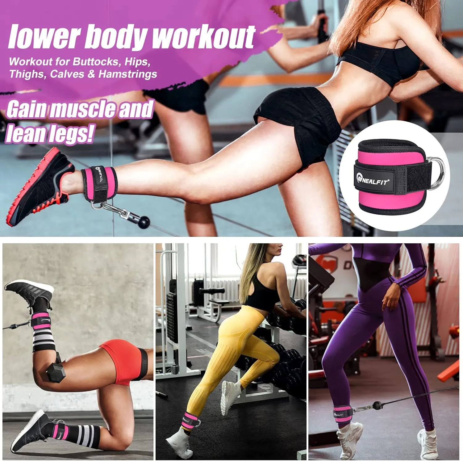 Ankle Strap for Cable Machine, Gym Ankle Cuff for Kickbacks, Leg Extensions, Glute Workouts, Booty Hip Abductors Exercise for Women and Men