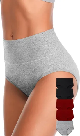Annenmy High Waisted Womens Underwear Cotton Underwear Full Coverage Briefs Stretch Breathable Ladies Panties 5 Pack