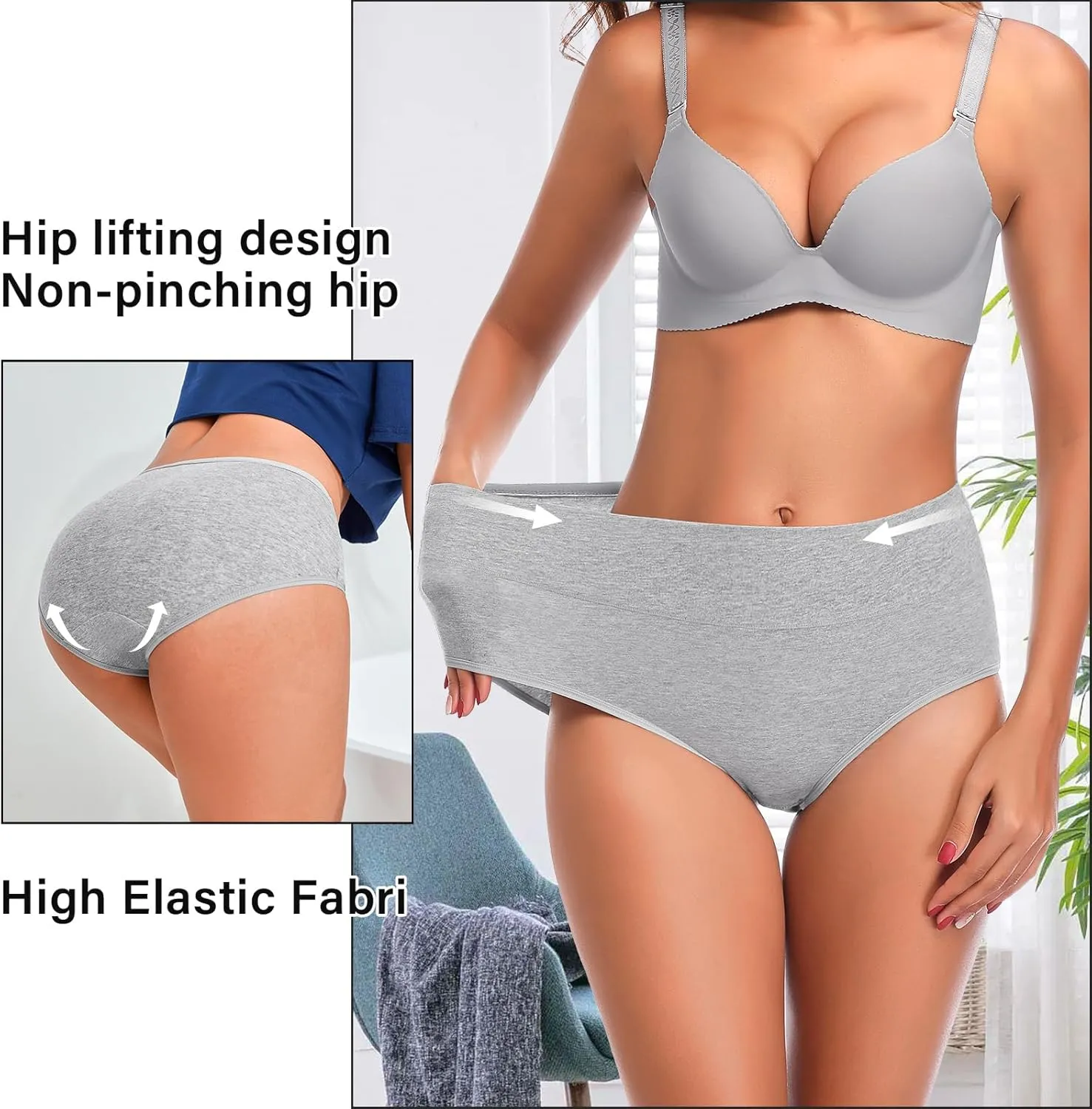 Annenmy High Waisted Womens Underwear Cotton Underwear Full Coverage Briefs Stretch Breathable Ladies Panties 5 Pack