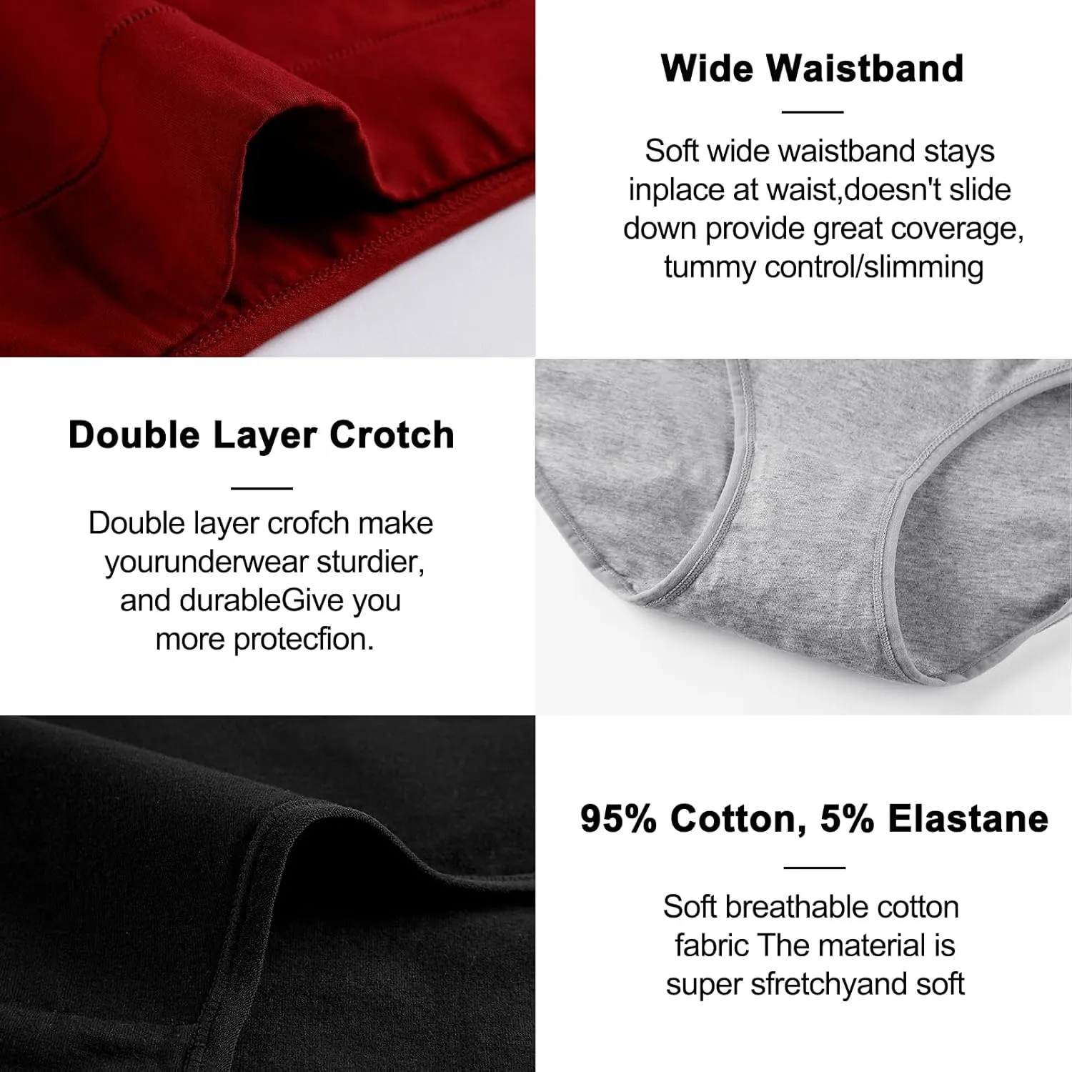 Annenmy High Waisted Womens Underwear Cotton Underwear Full Coverage Briefs Stretch Breathable Ladies Panties 5 Pack