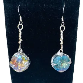 Artisan Crafted Aurora Borealis Crystal Dangle Earrings W Silver Blend Metalwork