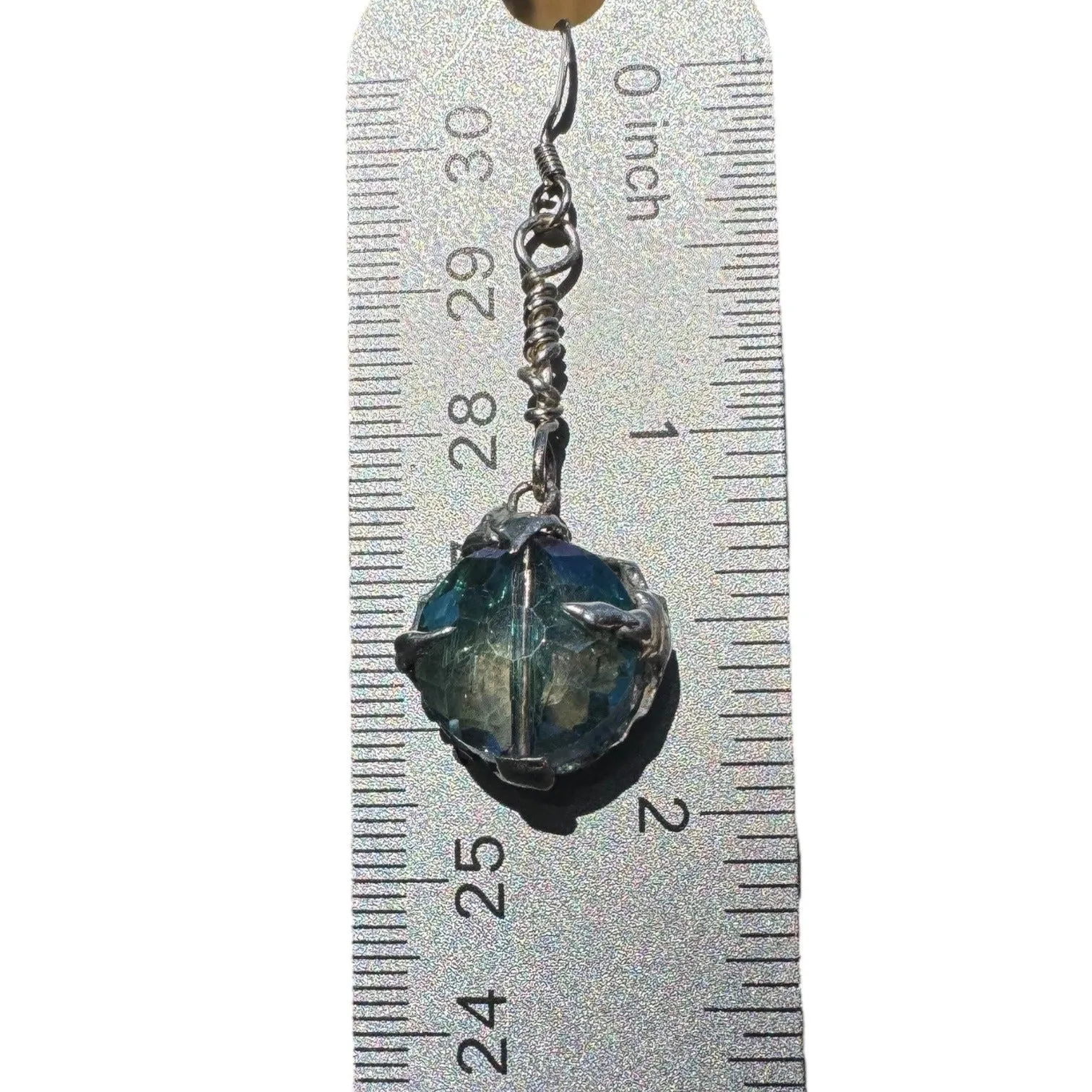 Artisan Crafted Aurora Borealis Crystal Dangle Earrings W Silver Blend Metalwork