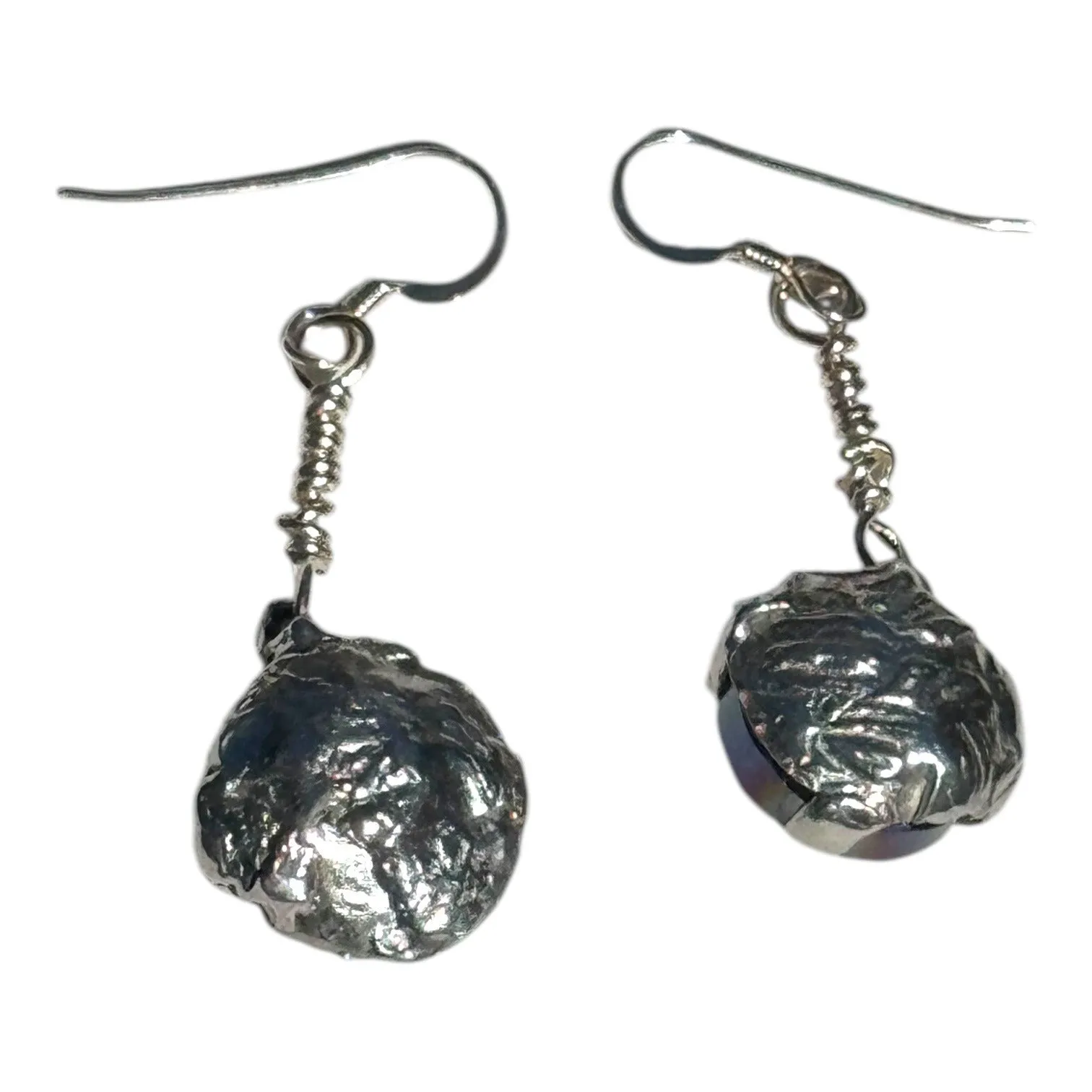 Artisan Crafted Aurora Borealis Crystal Dangle Earrings W Silver Blend Metalwork