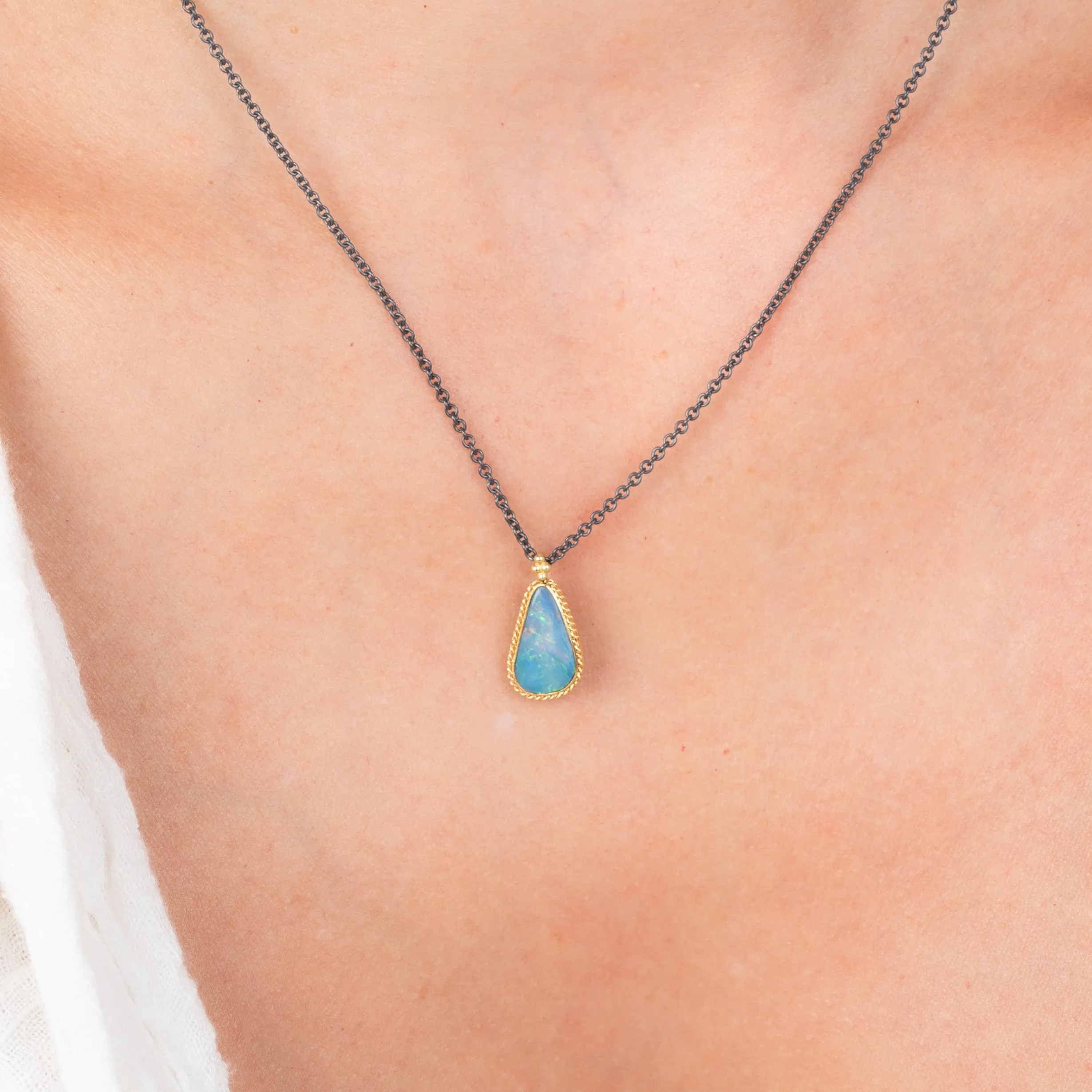 Australian Opal Teardrop Contrast Necklace