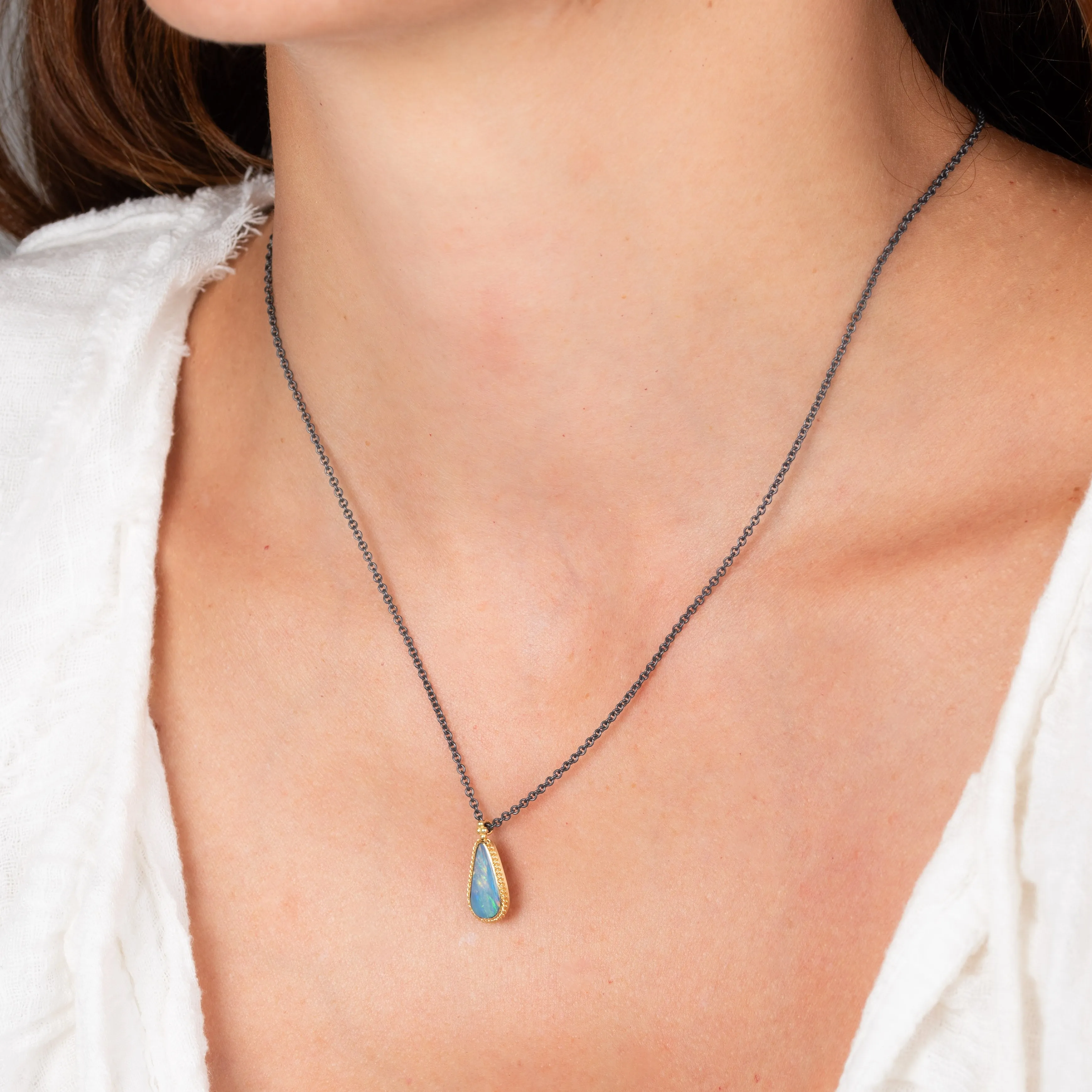 Australian Opal Teardrop Contrast Necklace