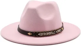 Autumn and Winter Woolen Hat, 7cm Big Brim Flat Brim Jazz Hat, British Gentleman Felt Hat Fengyan Cowboy Hats (Color : Rose Red, Size : Large(58-60cm))