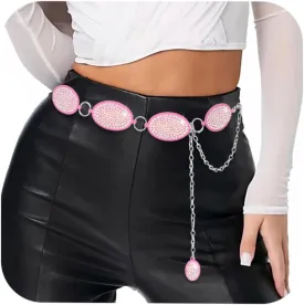 Bling Rhinestone Concho Belt Heavy Metal Western Crystal Chain Belt Cowgirl Sparkly Waist Chain for Women Dress