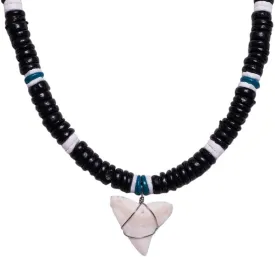 BlueRica Shark Tooth on Coconut and Shell Beads Necklace (20" 4U)