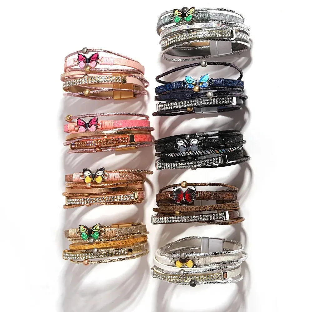 'Butterfly' Charm Cuff Bracelet - rose gold