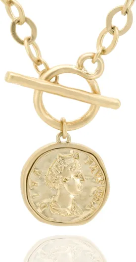 Chunky Gold Coin Pendant Necklace Trendy Layered Statement Chain for Women, Antique Toggle Design with Thick Link, Fashionable Necklaces for Women