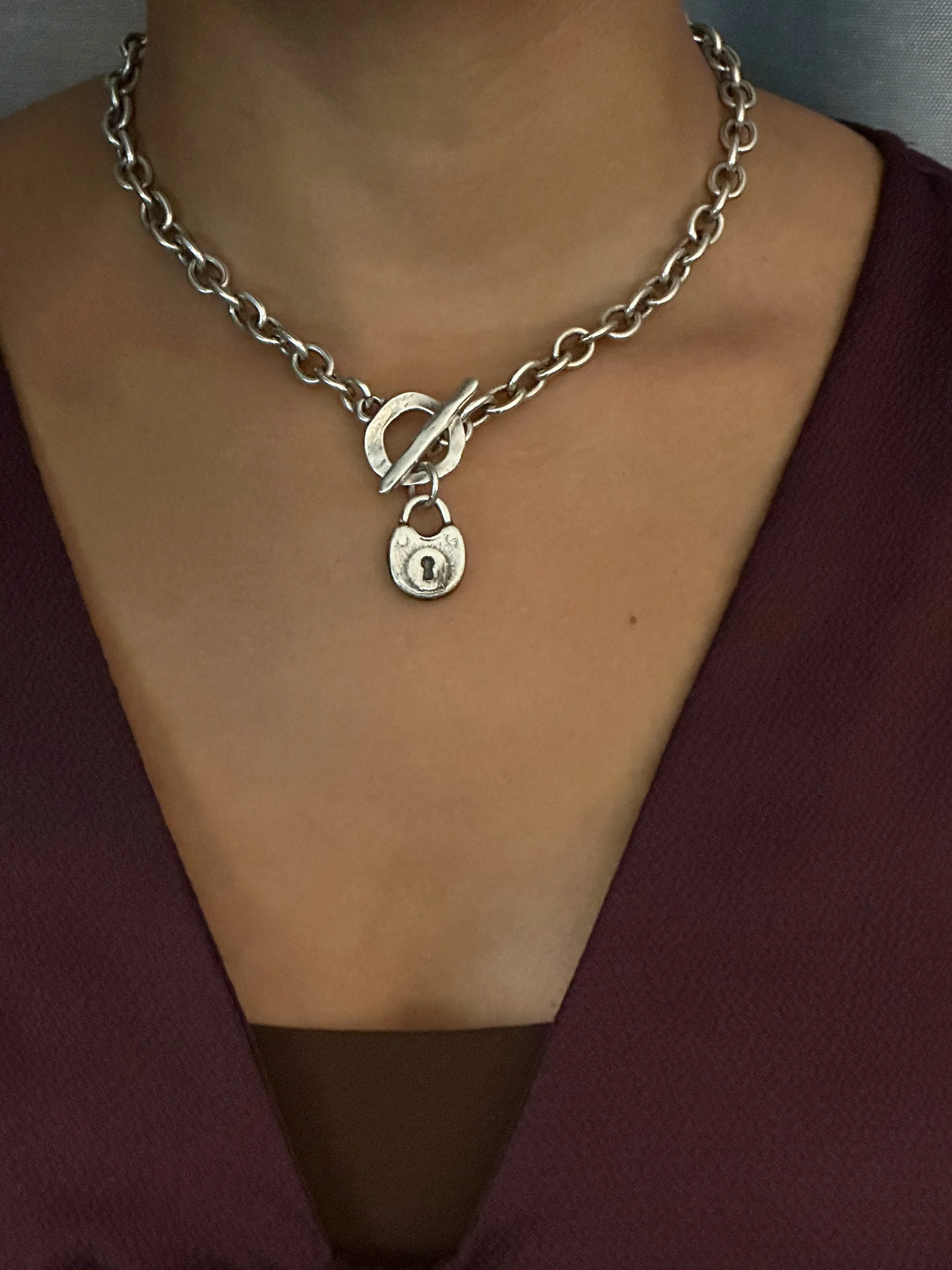 Chunky Silver Padlock Necklace