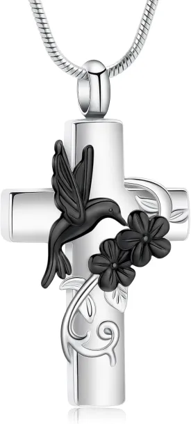 Cross Hummingbird Urn Necklace for Ashes Flower Ashes Pendant Memorial Necklace Cremation Jewelry Ashes Keepsakes Necklace Gift for Loss of Loved Ones Memorial Jewelry