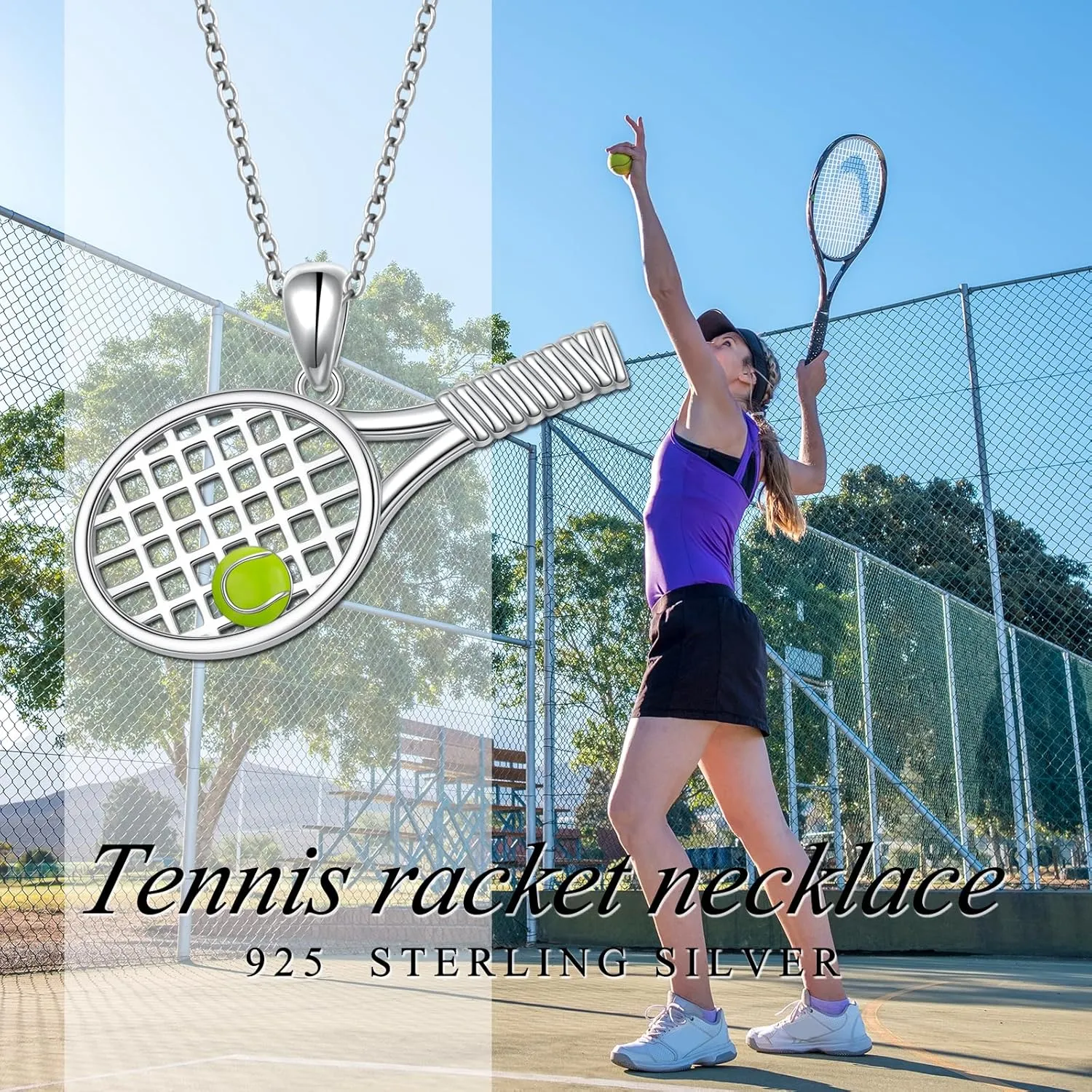 DAOCHONG S925 Sterling Silver Jewelry Tennis Racket Pendant Necklace Gift for Tennis Sports lover 18 inches to 20 inches