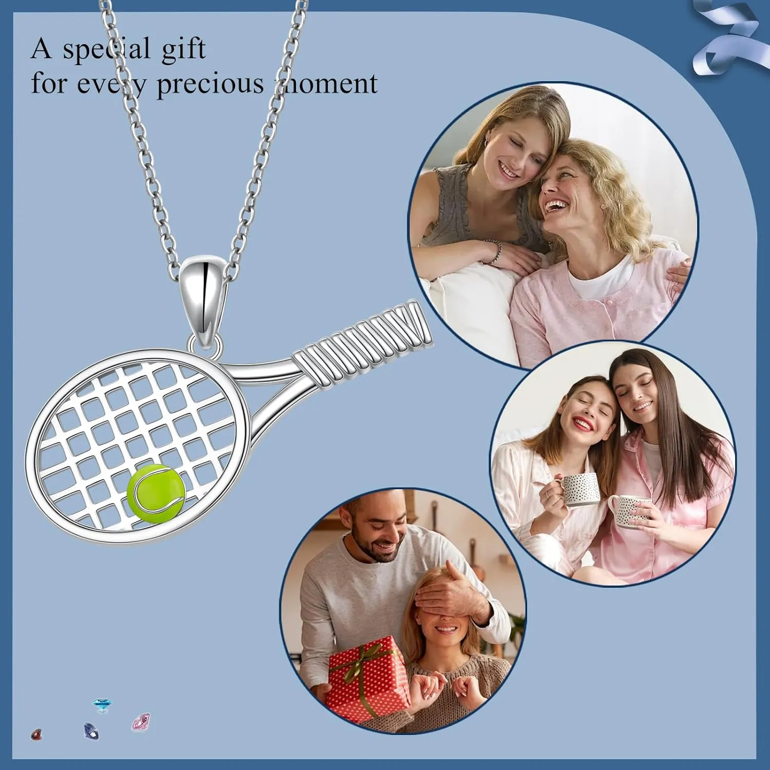DAOCHONG S925 Sterling Silver Jewelry Tennis Racket Pendant Necklace Gift for Tennis Sports lover 18 inches to 20 inches