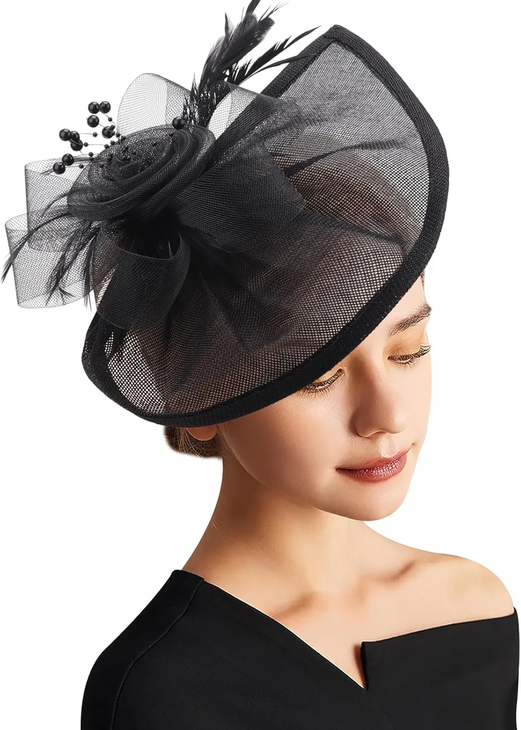 DRESHOW Women Fascinator Hats Tea Party Hat Vintage Pillbox Hat Headband for Cocktail