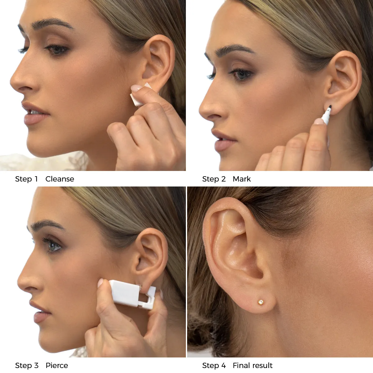 Ear Piercing 2 mm Bazel Crystal Gold Plated Self Piercer
