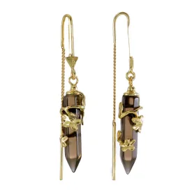 FLOWERING VINE PULL THROUGH EARRINGS - SMOKY QUARTZ - GOLD