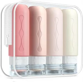 Gemice Travel Bottles for Toiletries, Tsa Approved Travel 3oz Size Containers with Clear Bag, BPA Free Leak Proof Travel Tubs Refillable Liquid Travel Accessories for Cometic Shampoo Lotion (4 Pack)