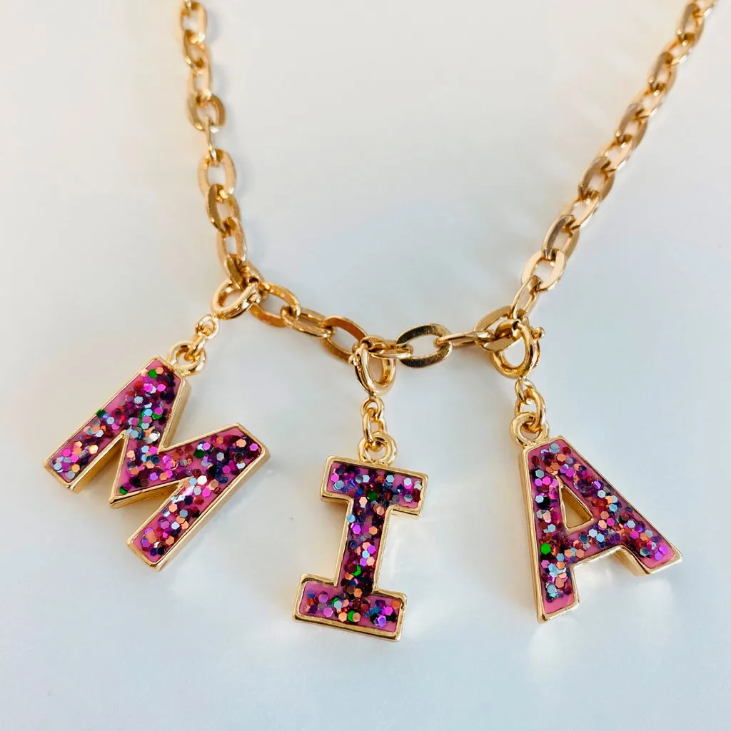 Gold Pink Glitter Letter C Charm