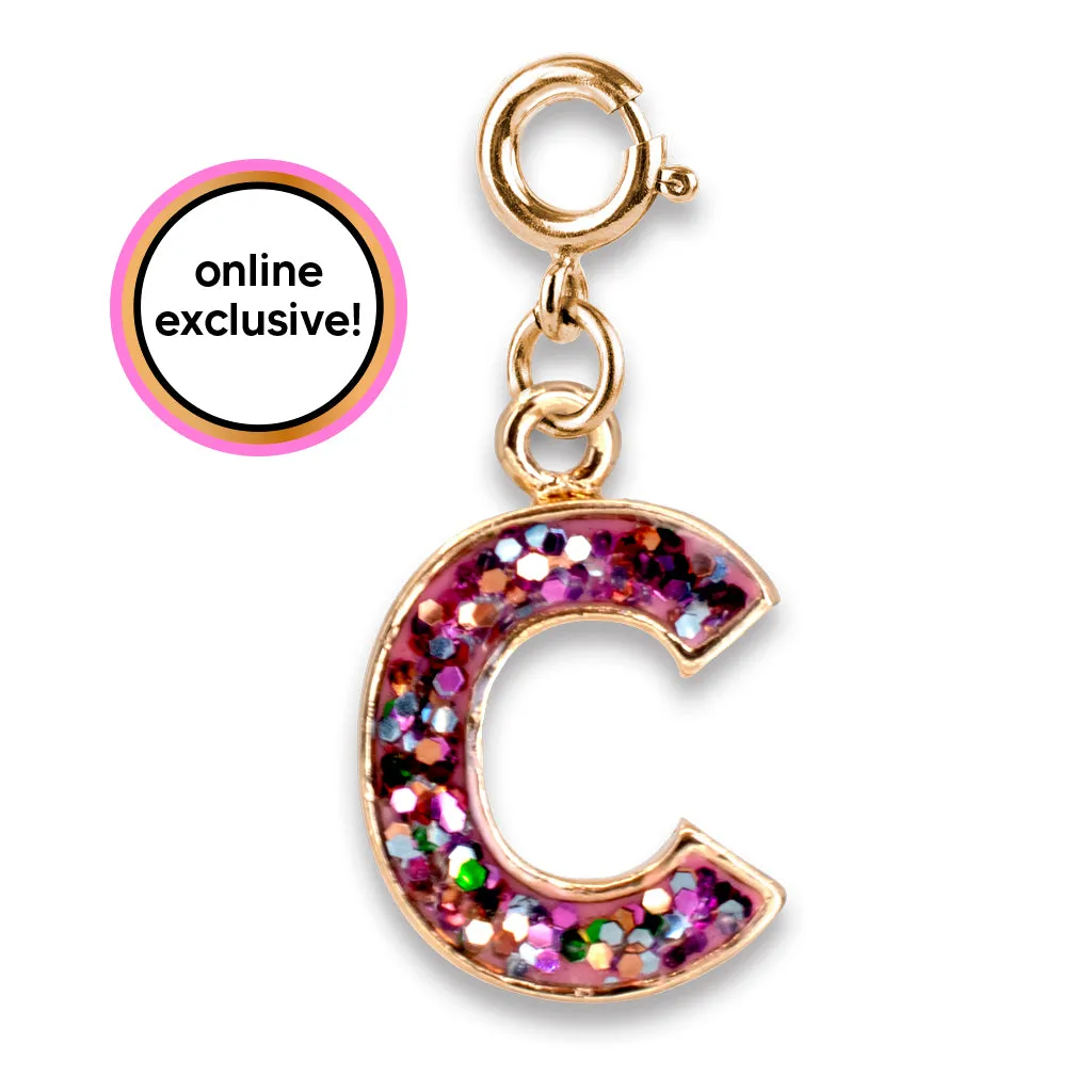 Gold Pink Glitter Letter C Charm