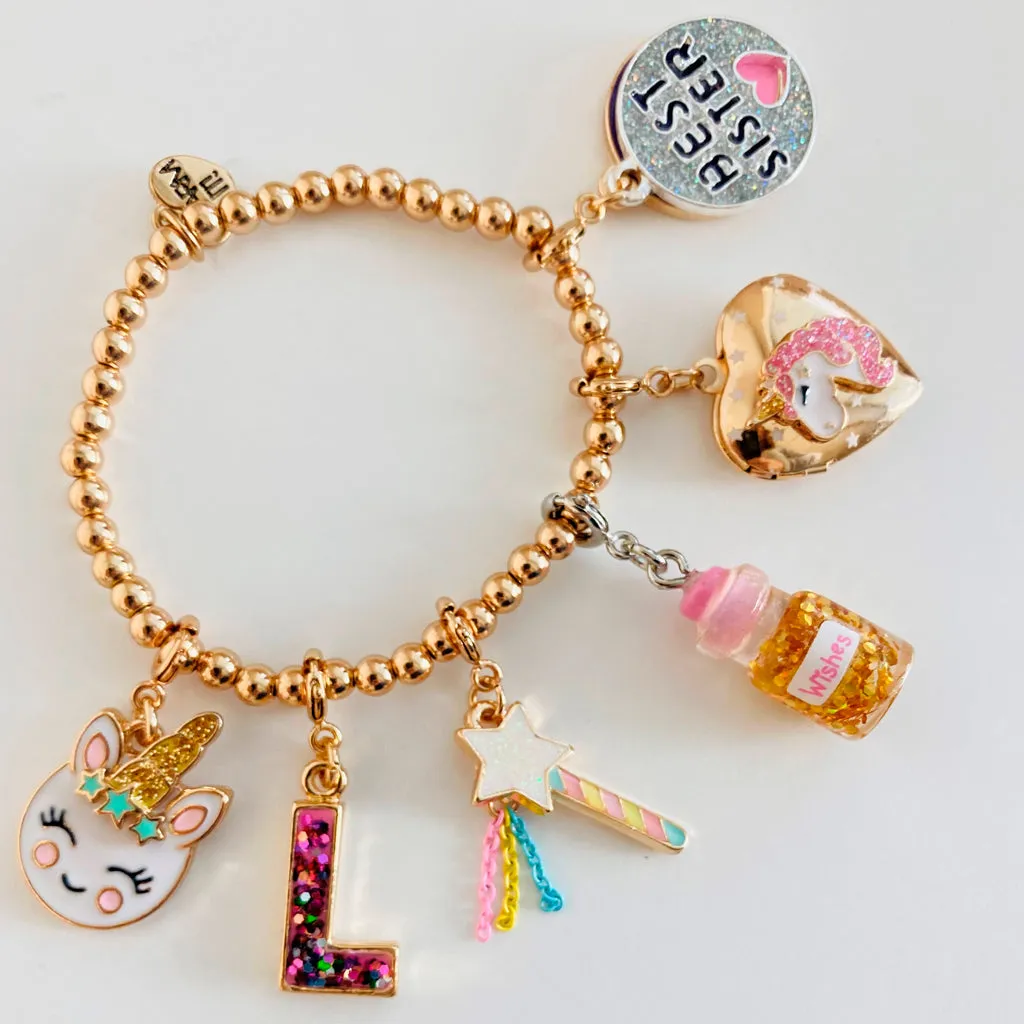 Gold Pink Glitter Letter C Charm