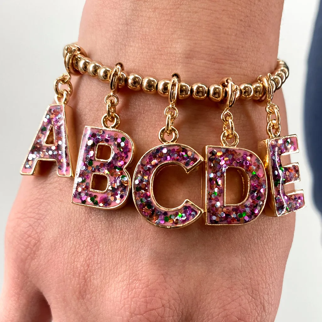 Gold Pink Glitter Letter C Charm