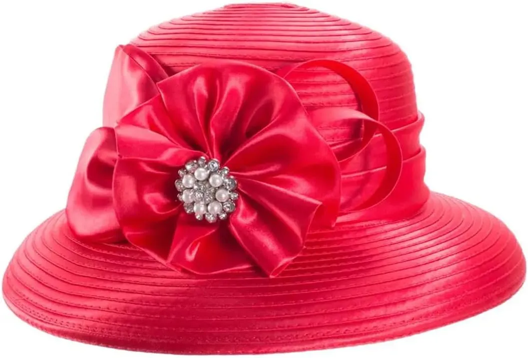 JNKIHAPOT Womens Crystal Satin Ribbon Dressy Church Bridal Hat Fedoras