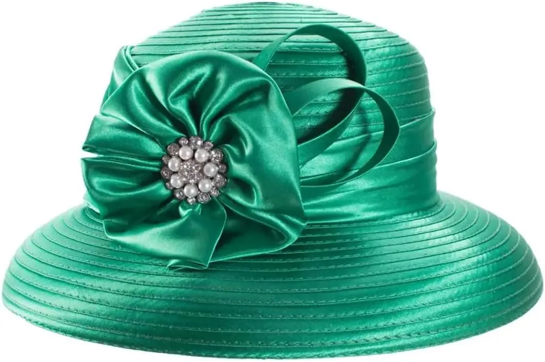 JNKIHAPOT Womens Crystal Satin Ribbon Dressy Church Bridal Hat Fedoras