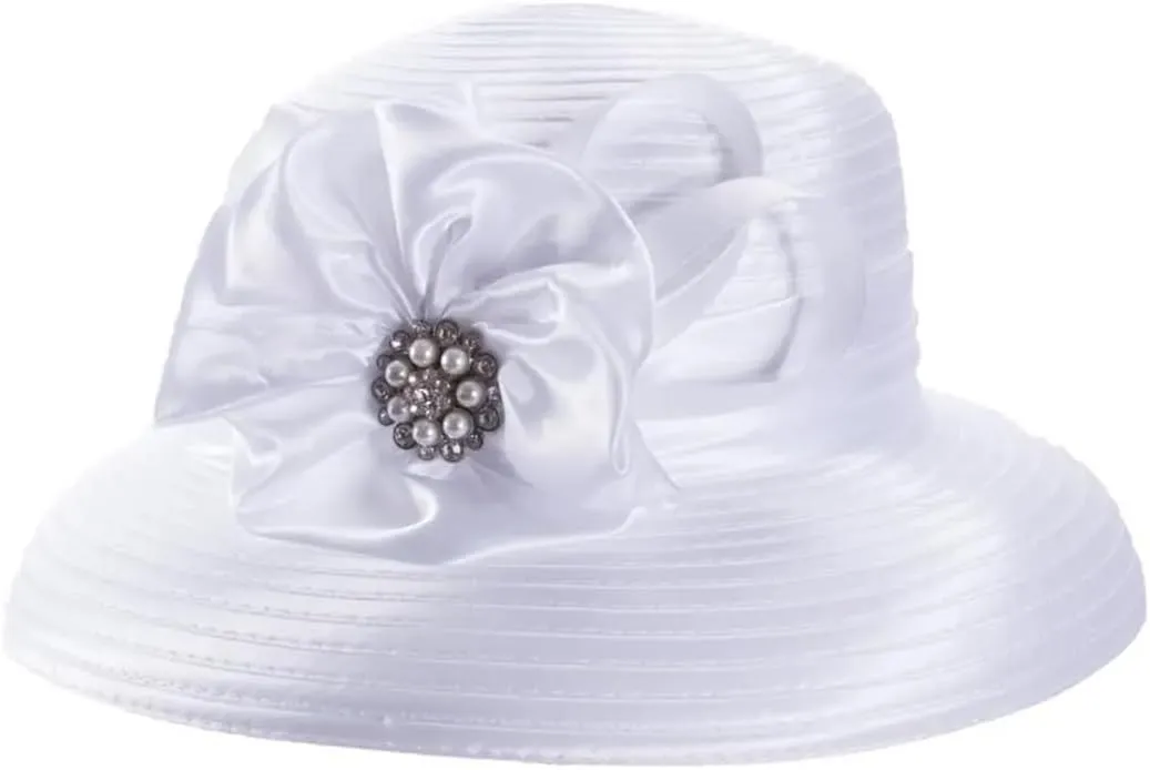 JNKIHAPOT Womens Crystal Satin Ribbon Dressy Church Bridal Hat Fedoras