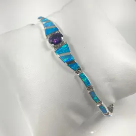 Lab Opal &  Amethyst set in Sterling Silver Bracelet
