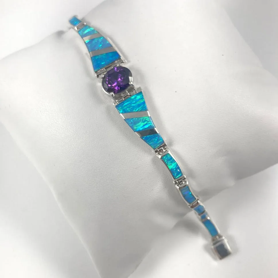 Lab Opal &  Amethyst set in Sterling Silver Bracelet