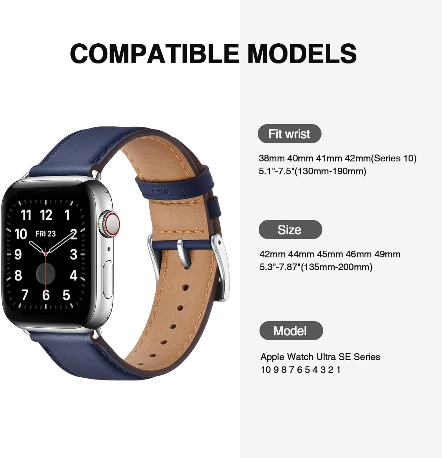 Leather Bands Compatible with Apple Watch Band 38mm 40mm 41mm 42mm 44mm 45mm 46mm 49mm, Genuine Leather Wristband Starp for iWatch SE Series 10 9 8 7 6 5 4 3 2 1 Ultra for Women Men