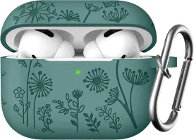 Lerobo Flower Engraved Case for AirPods Pro Case 2nd 1st Generation Case Cover,Cute Soft Silicone Skin Full Protective Cover for Airpod Pro Case PineGreen