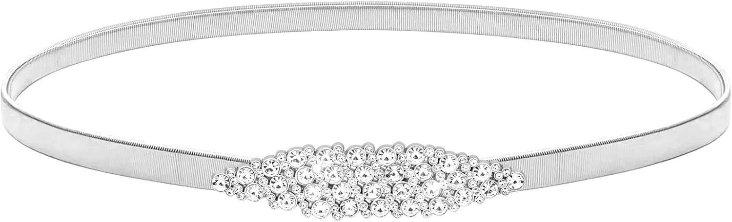 LIMHOO Women's Skinny Metal Waist Belt Elastic Thin Waist Belt for Dress Stretch Chain Belt