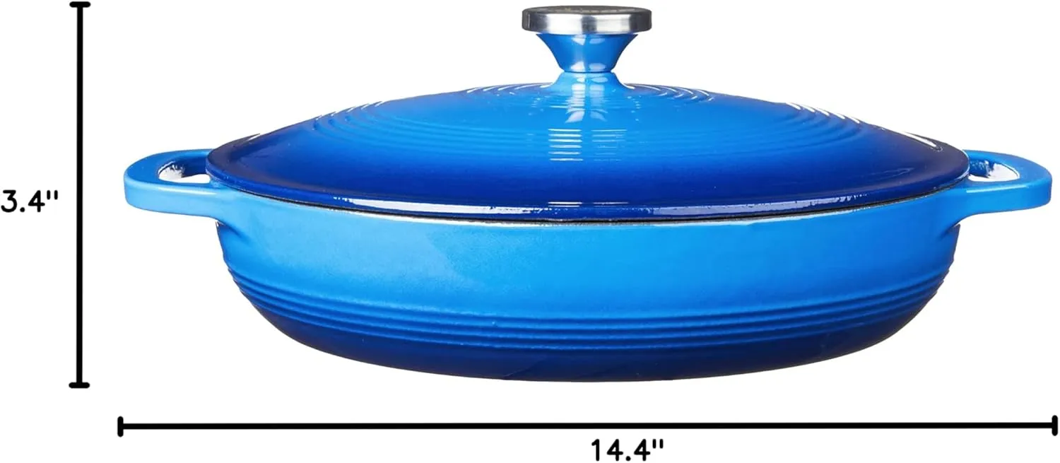 Lodge 3.6 Quart Enameled Cast Iron Oval Casserole With Lid  Dual Handles  Oven Safe up to 500 F or on Stovetop - Use to Marinate, Cook, Bake, Refrigerate and Serve  Caribbean Blue