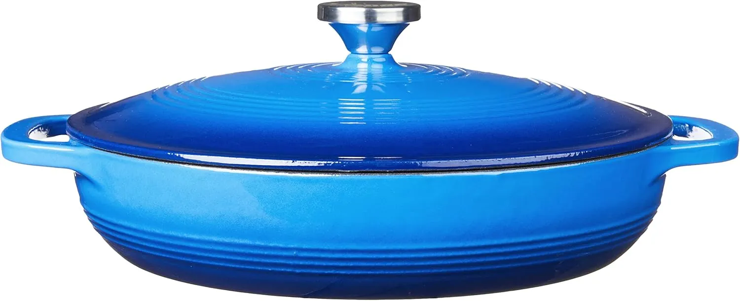 Lodge 3.6 Quart Enameled Cast Iron Oval Casserole With Lid  Dual Handles  Oven Safe up to 500 F or on Stovetop - Use to Marinate, Cook, Bake, Refrigerate and Serve  Caribbean Blue