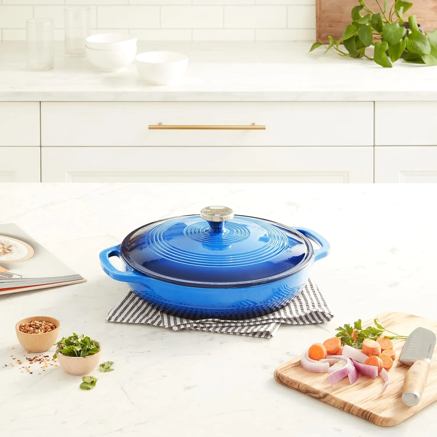 Lodge 3.6 Quart Enameled Cast Iron Oval Casserole With Lid  Dual Handles  Oven Safe up to 500 F or on Stovetop - Use to Marinate, Cook, Bake, Refrigerate and Serve  Caribbean Blue