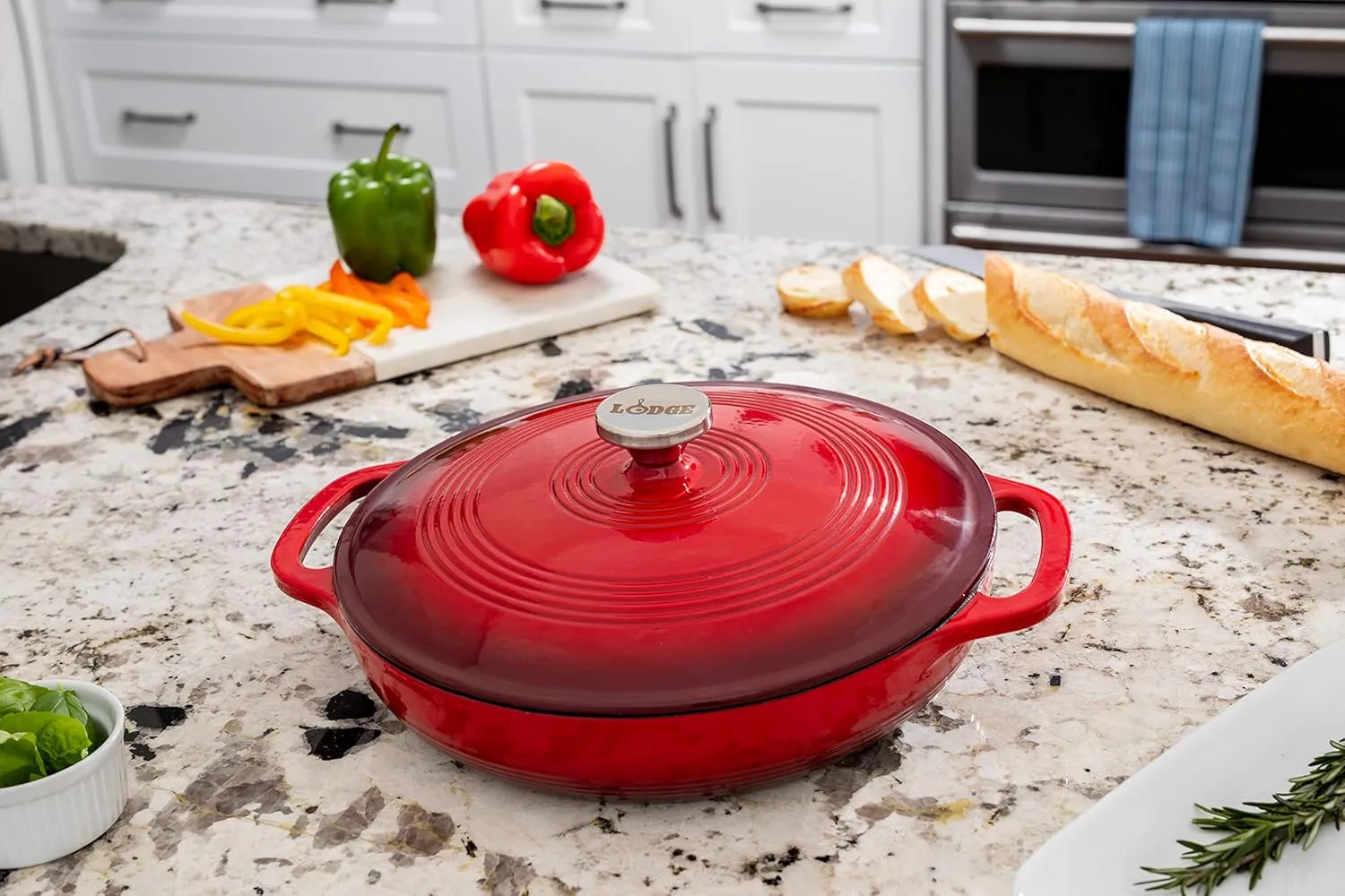 Lodge 3.6 Quart Enameled Cast Iron Oval Casserole With Lid Dual Handles  Oven Safe up to 500 F or on Stovetop - Use to Marinate, Cook, Bake, Refrigerate and Serve  Island Spice Red