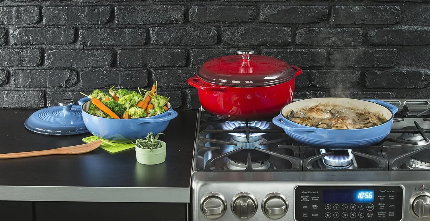 Lodge 3.6 Quart Enameled Cast Iron Oval Casserole With Lid Dual Handles  Oven Safe up to 500 F or on Stovetop - Use to Marinate, Cook, Bake, Refrigerate and Serve  Island Spice Red