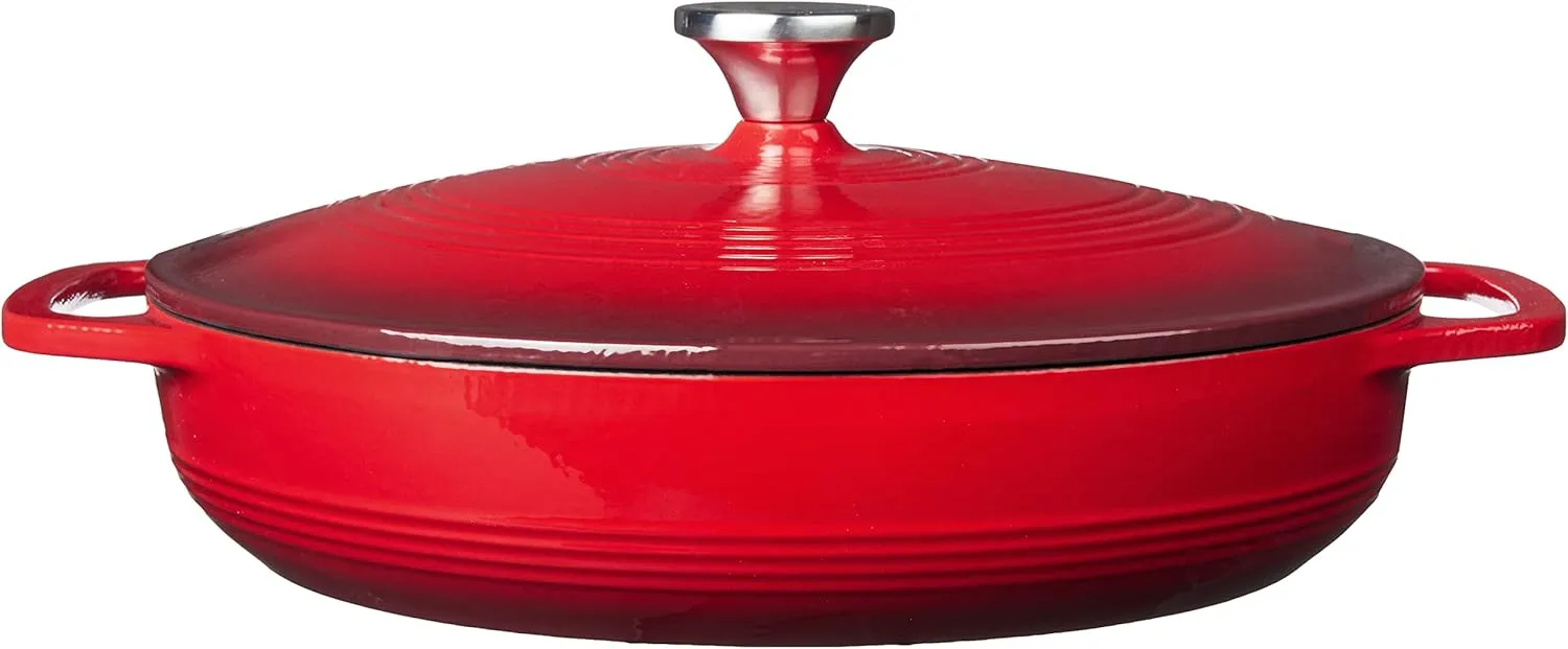Lodge 3.6 Quart Enameled Cast Iron Oval Casserole With Lid Dual Handles  Oven Safe up to 500 F or on Stovetop - Use to Marinate, Cook, Bake, Refrigerate and Serve  Island Spice Red