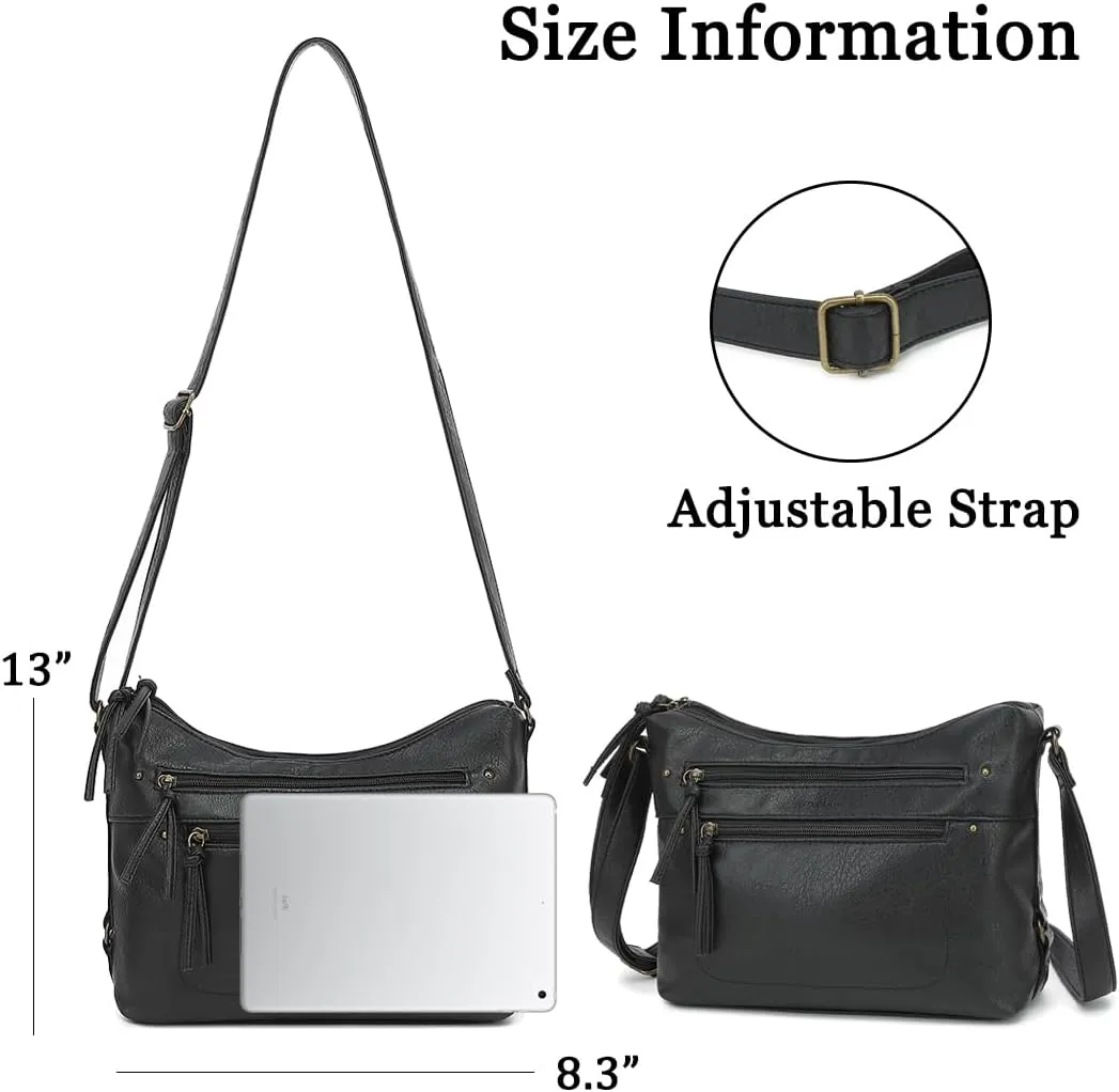 LOXOMU Medium Crossbody Bags for Women, Vegan Leather Crossbody Purse with Milti-pocket Trendy Shoulder Handbag for Travel