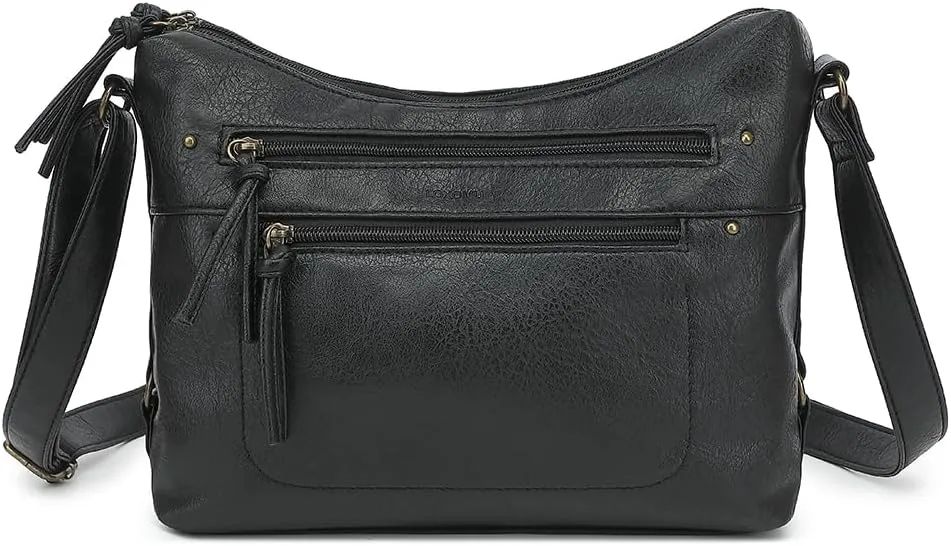 LOXOMU Medium Crossbody Bags for Women, Vegan Leather Crossbody Purse with Milti-pocket Trendy Shoulder Handbag for Travel